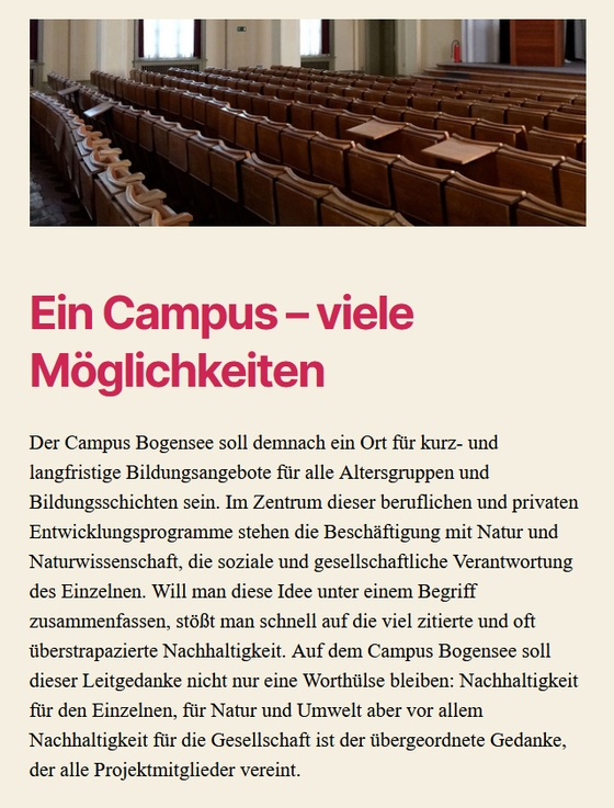 Foto FDJ-Lektionssaal am Bogensee, Schlagzeile: Ein Campus - viele Möglichkeiten
