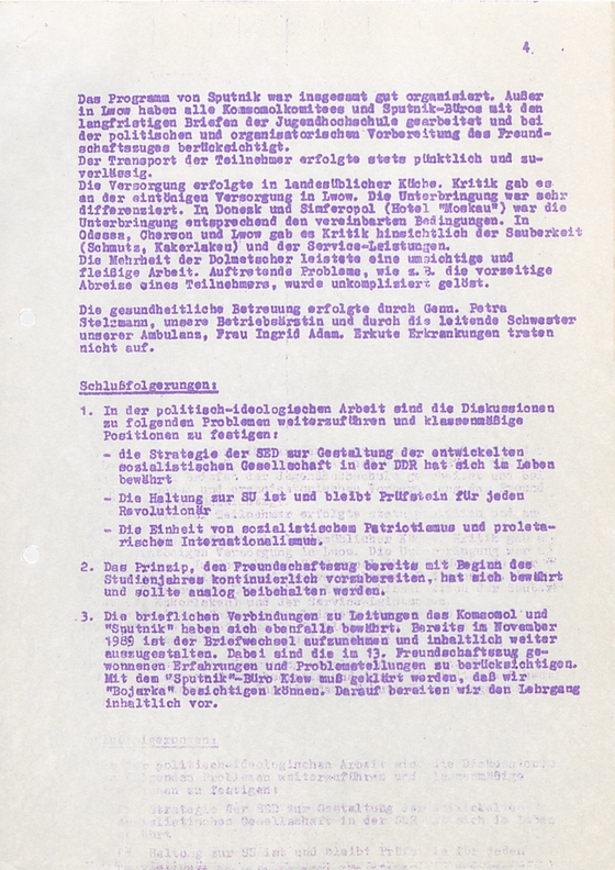 Dokument der FDJ-Schule am Bogensee, Reise DDR / UdSSR