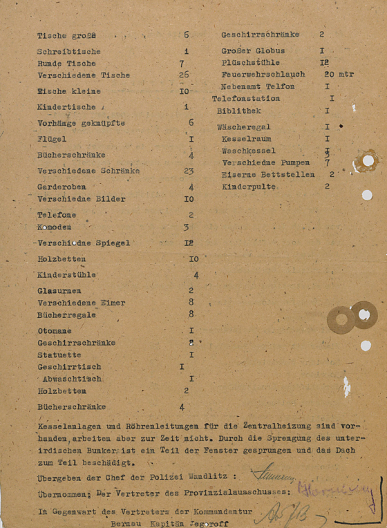 Übergabedokument des Goebbels Waldhofes am Bogensee an FDJ